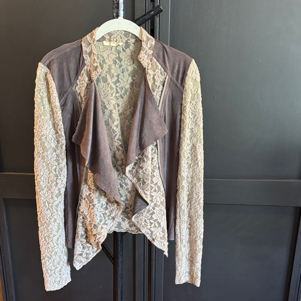Lace and Suede Cardigan